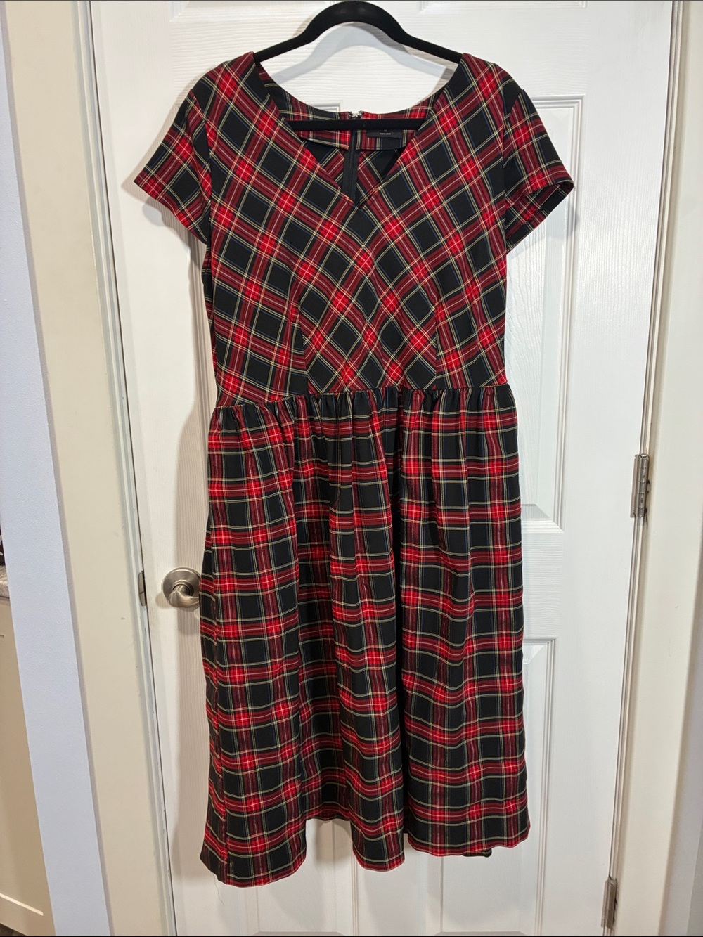 Lane Bryant Red and Black Plaid Fit-and-Flare Midi Dress